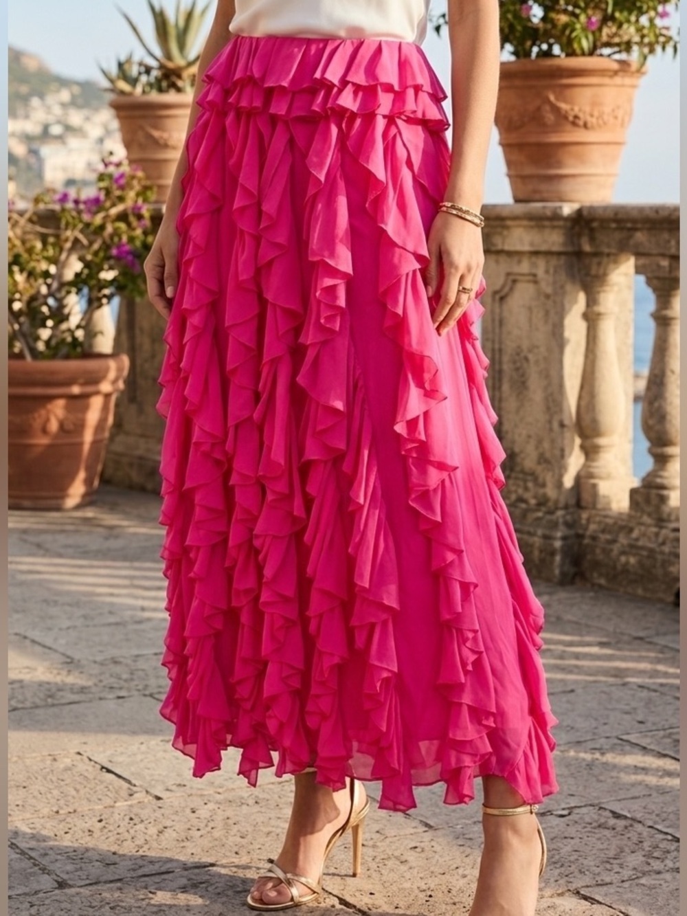 J.CREW Collection Limited-edition Ruffle maxi skirt Pink chiffon Women’s Size 4